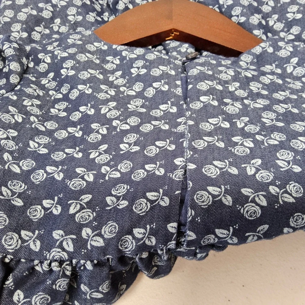 Laura Ashley London Floral Dress Kids Size 5 Navy Blue Long Sleeve Bow Accent